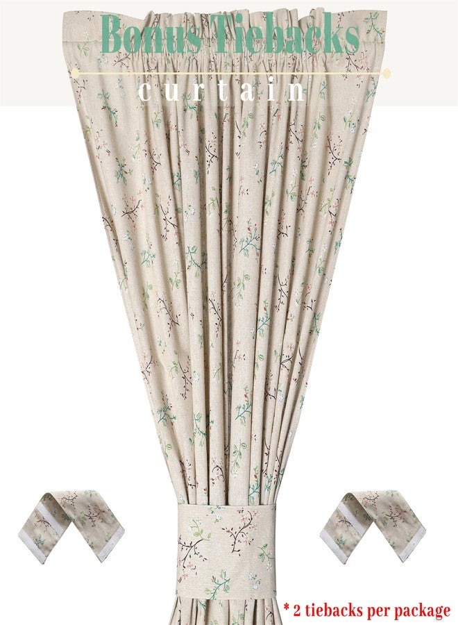 Moslovstar Linen French Door Curtains Set of 2, Elegant Country Style Little Grass and Flower Front Door Curtain Dual Rod Pocket Tiebacks Included, 25" W x 72" L - Image 4